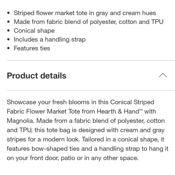 Hearth & Hand NEW Flower Market Tote Conicol Striped Fabric in Cream/Gray - Picture 5 of 6